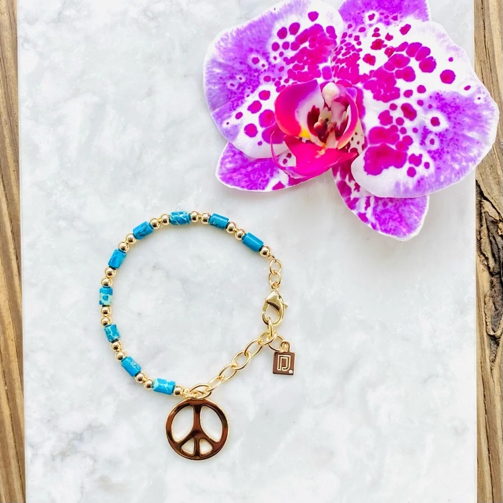 DANNIJO Augustine 10k Goldplated & Turquoise Peace Beaded Bracelet NWT - Picture 13 of 16